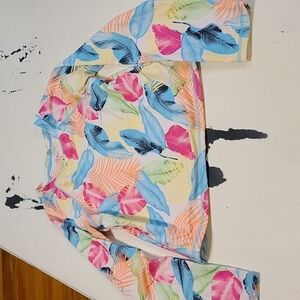 Miken Mermaids Girls Rash Guard Longsleeve Fluorescent Tropical Leaves Sz S EUC